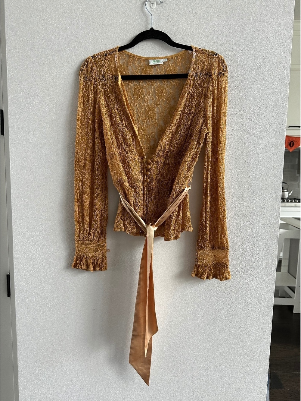JADE by Melody Tam yellow sheer lace long-sleeve top